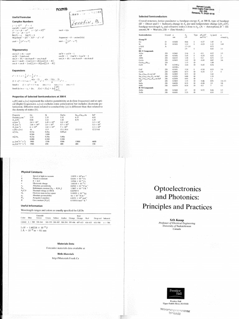 Optoelectronics and Photonics Principles PDF