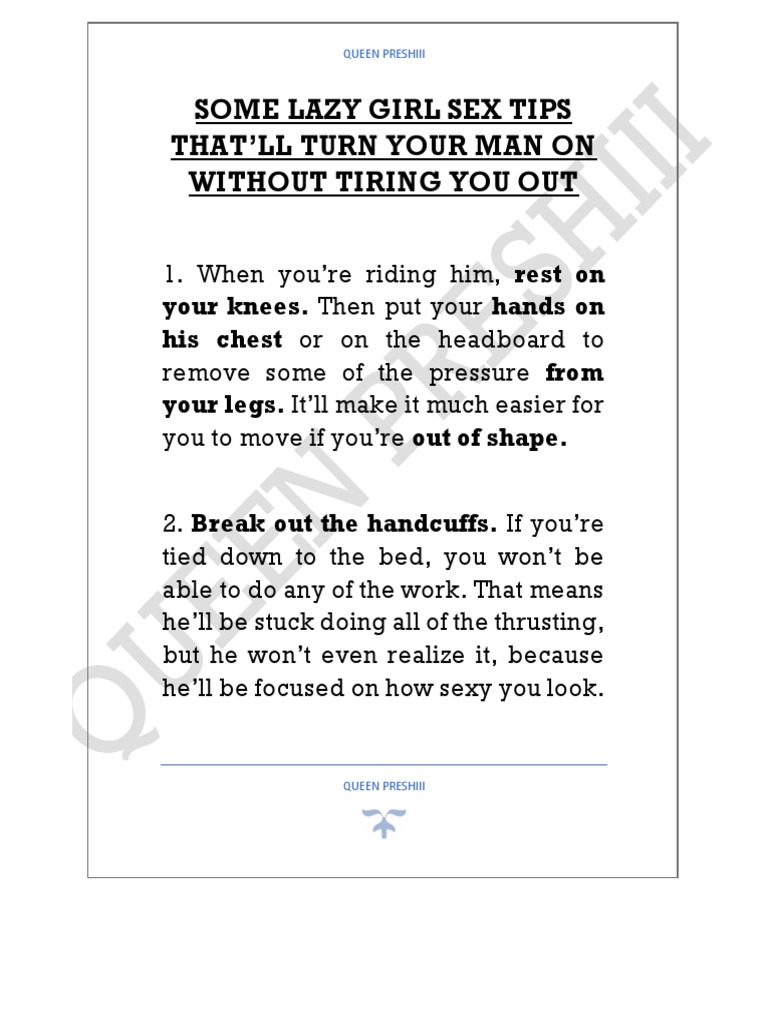 Some lazy girl sex tips that ll turn your man on without tiring pdf