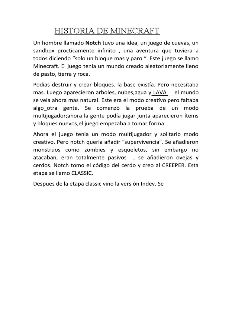 Historia de Minecraft: Orígenes y Evolución | PDF
