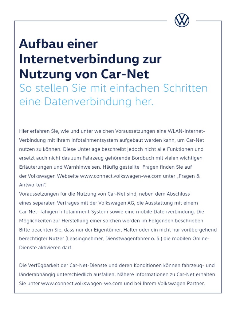 Volkswagen Car-Net WLAN Im Auto DE | PDF