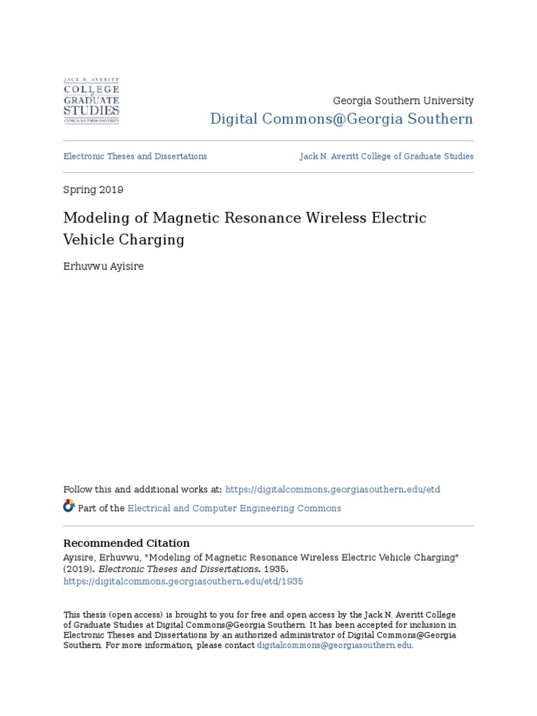 Modeling of Resonance Wireless Electric Vehicle Charging PDF