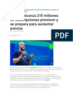 Spotify Alcanza 210 Millones de Suscripciones Premium y Se Prepara para Aumentar Precios