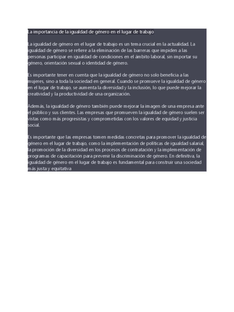 Igualdad de Género en el Trabajo | PDF