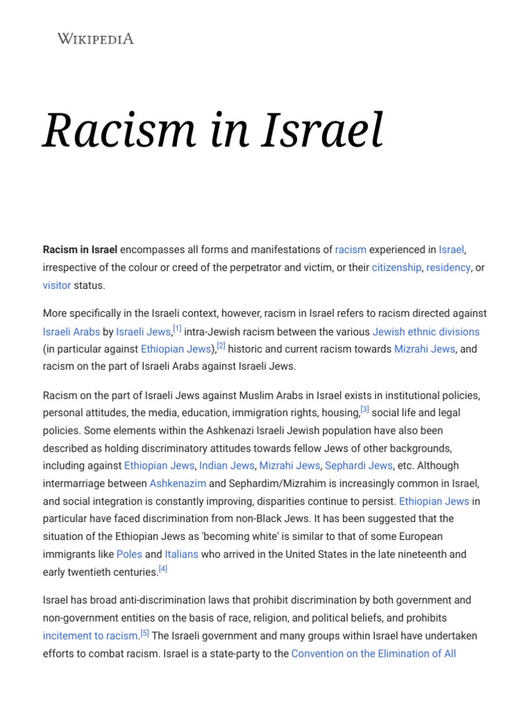 Racism in Israel - Wikipedia | PDF | Arab Citizens Of Israel | Israel