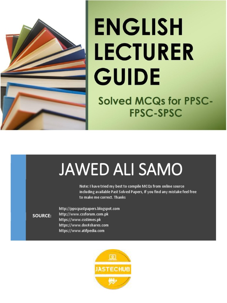English Lecturer Guide Solved MCQs For PPSC FPSC SPSC by Jawed Ali Samo ...