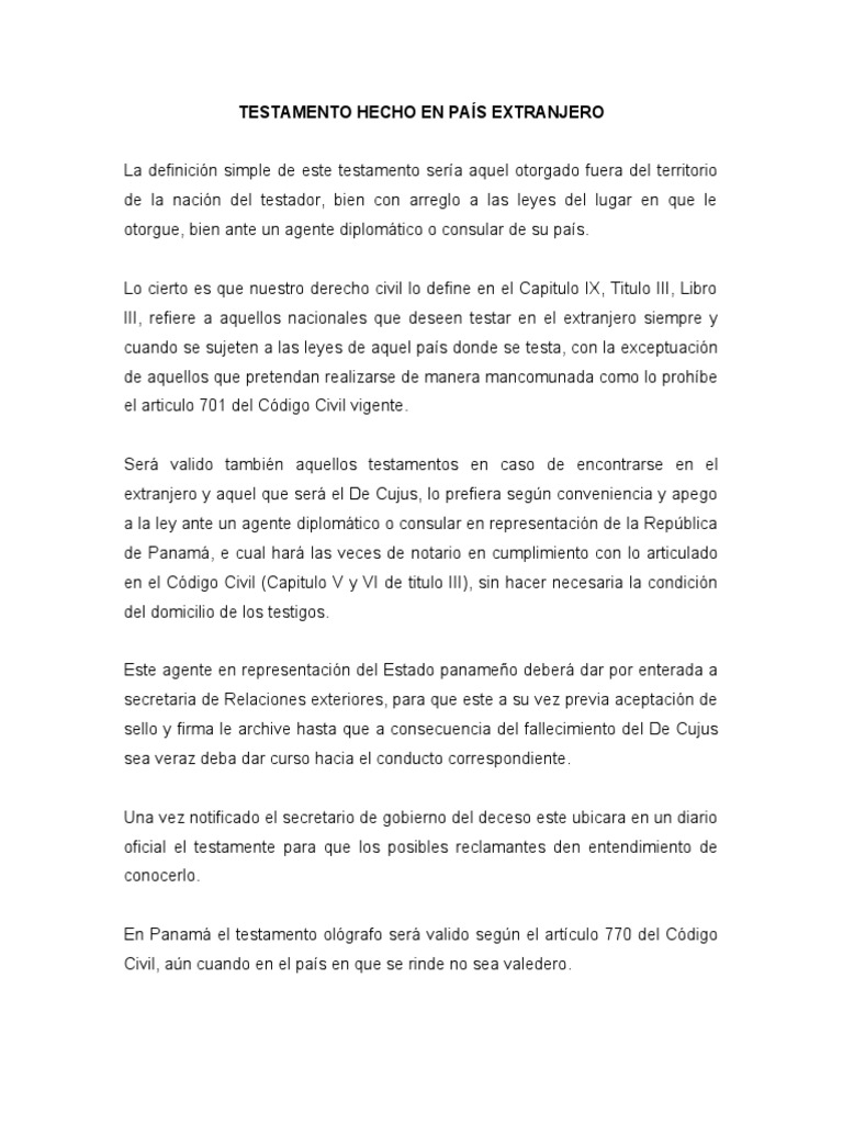 Testamento Hecho en País Extranjero | PDF | Judicaturas | Panamá