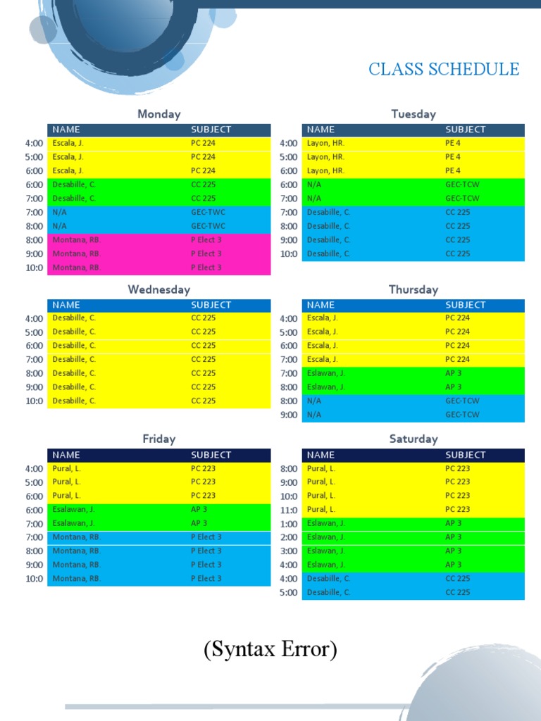 Class Schedule PDF