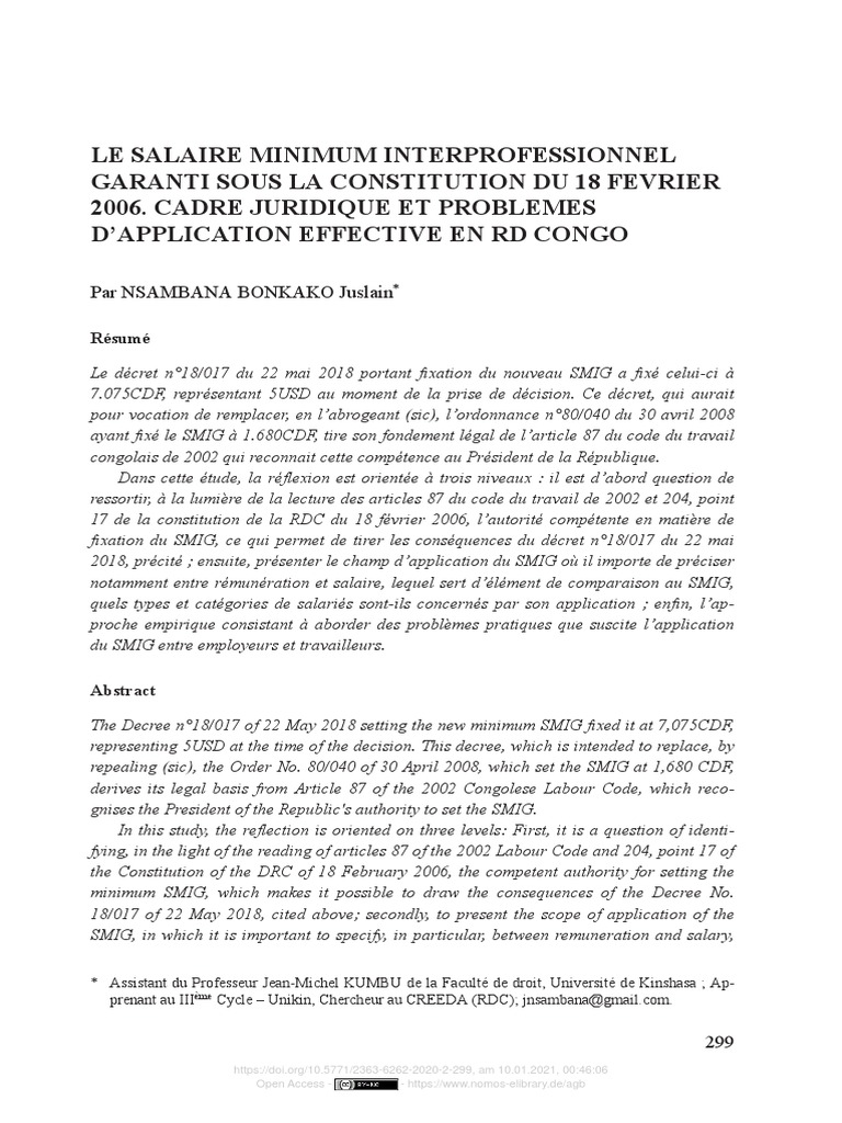 SMIG en RDC : Cadre et Défis 2025 | PDF | Affaires | Sciences sociales
