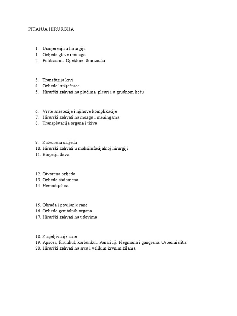 HIRURGIJA 3. RAZRED Pitanja PDF