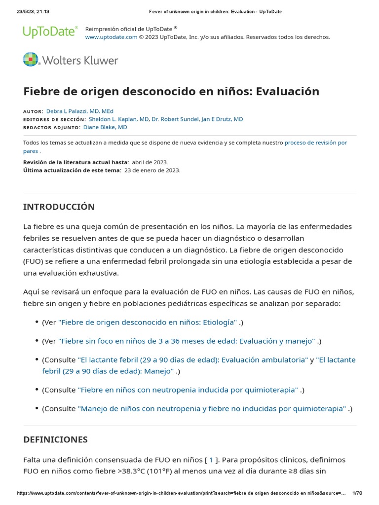 Fever of Unknown Origin in Children Evaluation UpToDate PDF