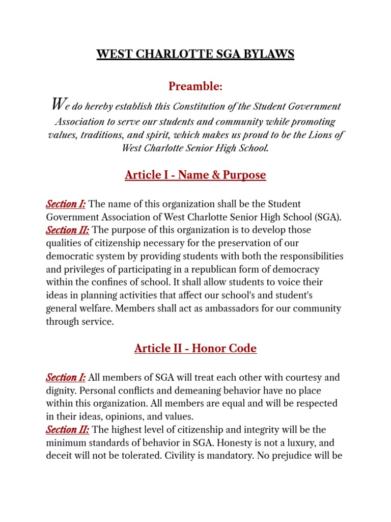 West Charlotte SGA Bylaws | PDF | Students' Union | Government