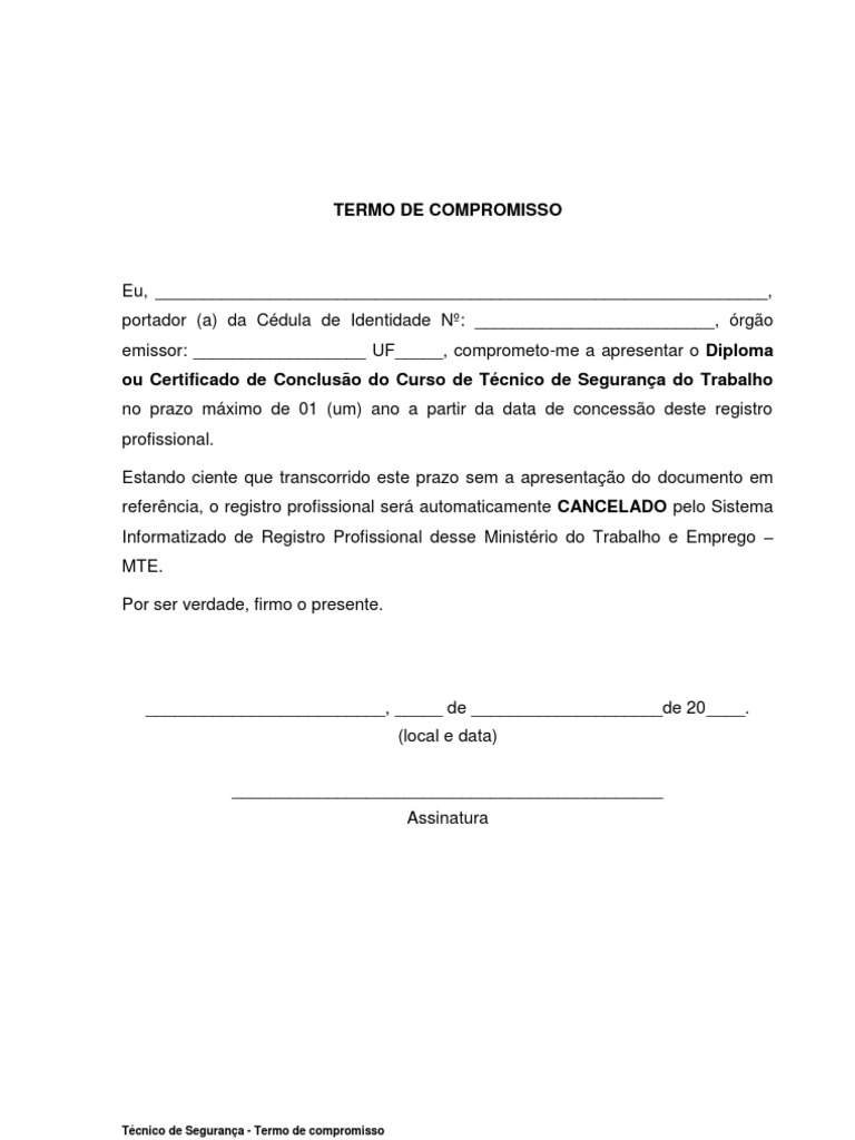 Termo de Compromisso do Técnico de Segurança | PDF
