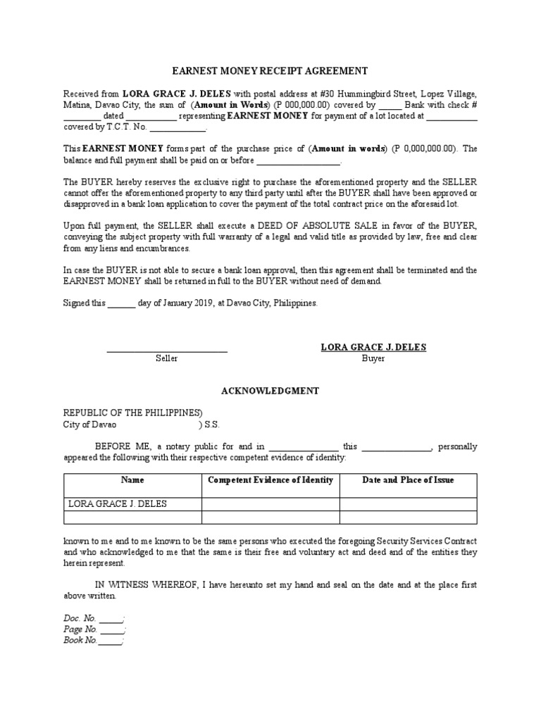 Earnest Money Receipt Agreement 19_0123 | PDF