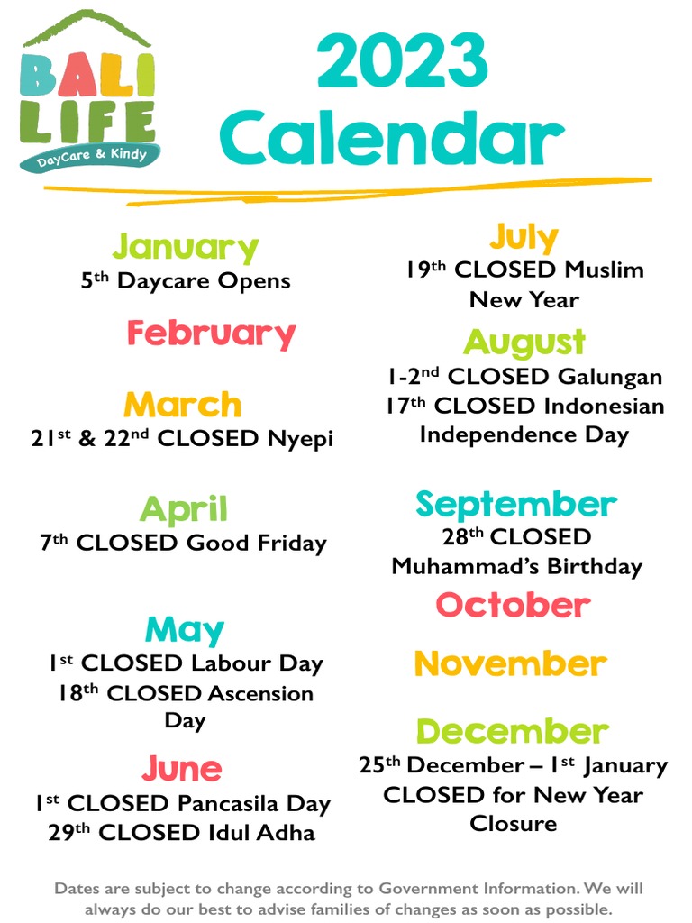 Kindy PAUD Preschool Calendar 2023 | PDF