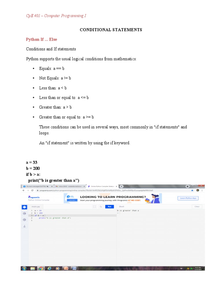 01 Conditional Statements | PDF | Python (Programming Language ...