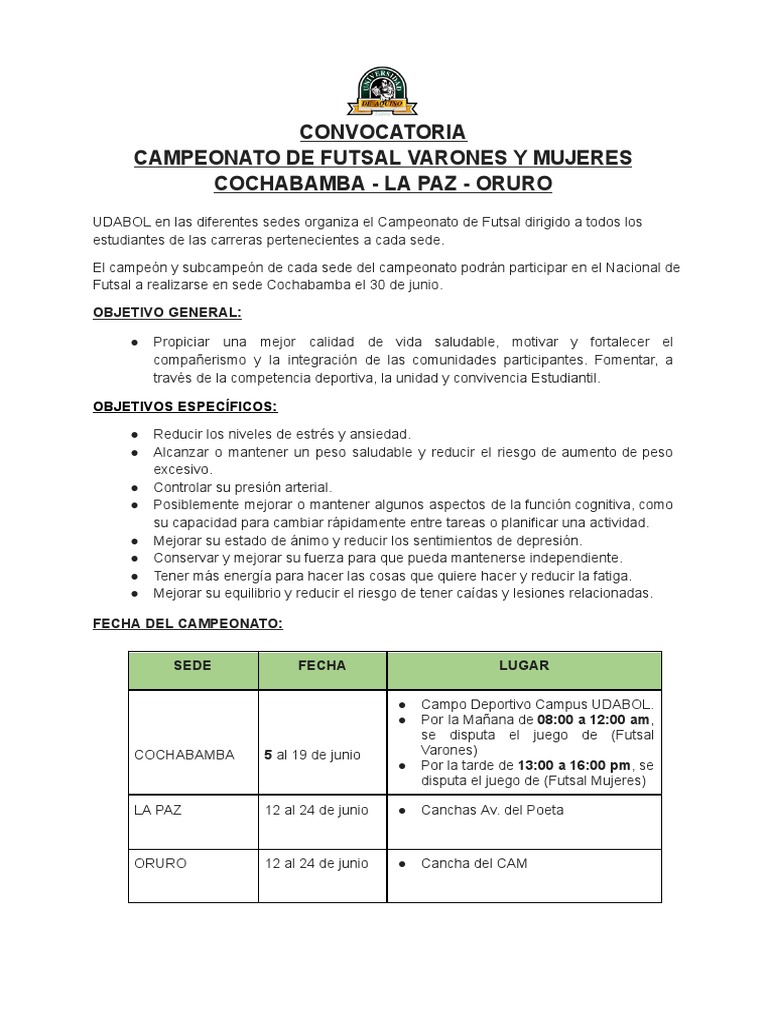 Convocatoria Campeonato de Futsal | PDF