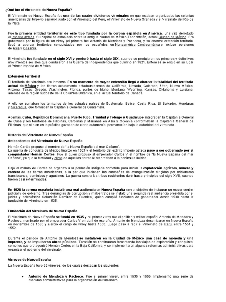 Virreinato de Nueva España: Historia y Extensión | PDF | Nueva españa ...