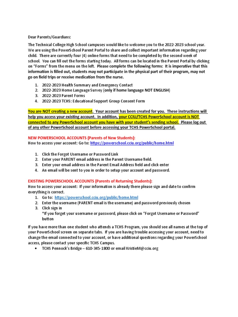 Powerschool Parent Portal Instructions English Pdf