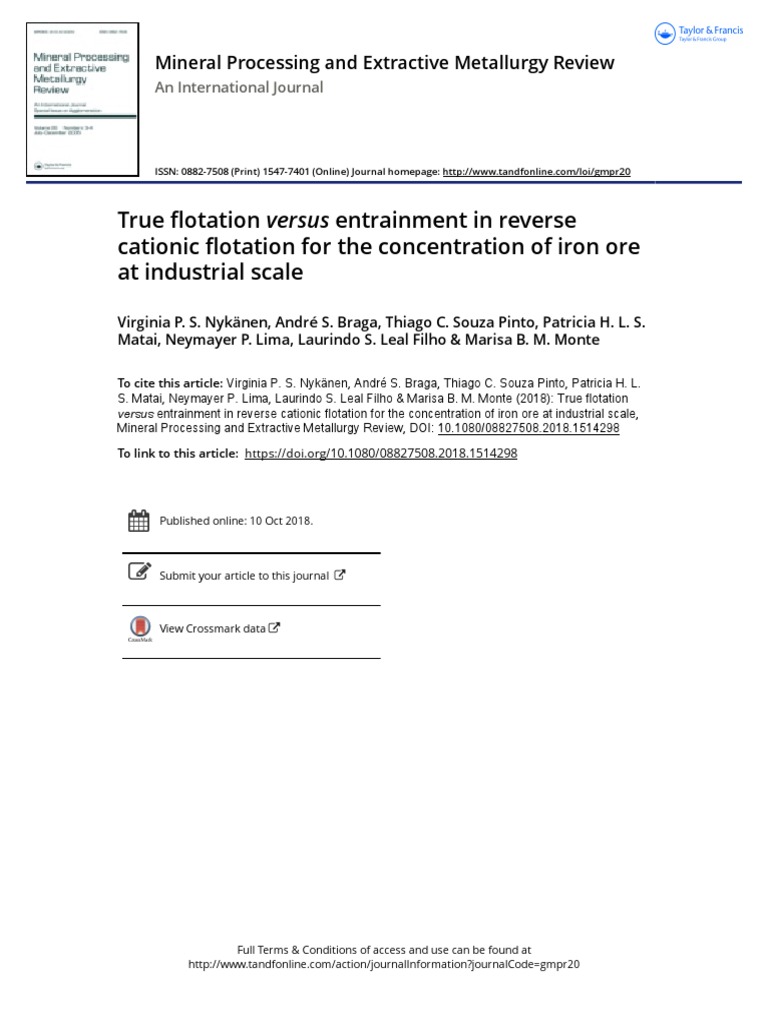 True Flotation Versus Entrainment in Reverse Flotation | PDF | Iron Ore ...