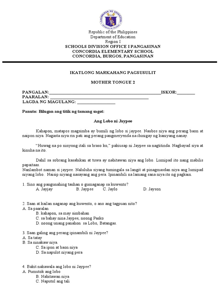 Grade 2 - MTB (For Pupils) | PDF