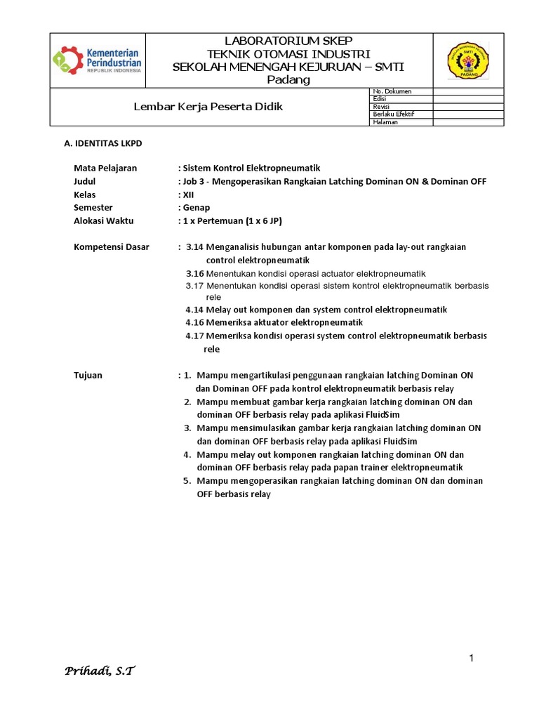 LKPD Job 3 - Rangkaian Latching Dominan OFF & Dominan ON | PDF