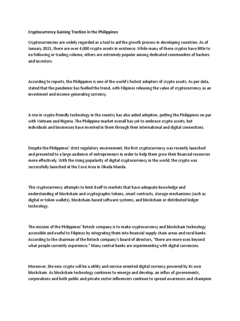 Cryptocurrency Gaining Traction in The Philippines (AutoRecovered) | PDF |  Cryptocurrency | Financial Inclusion