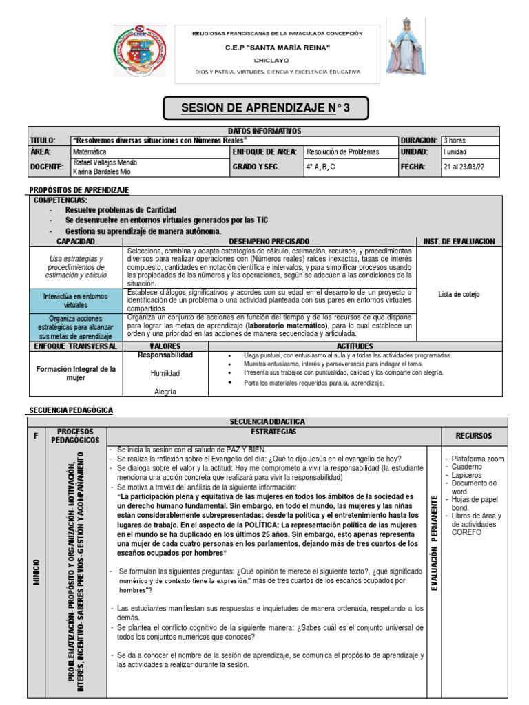 4° Grado Secundaria - Sesión de Aprendizaje de Matemática | PDF ...