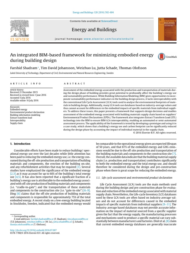 BIM Framework for Reducing Embodied Energy | PDF | Life Cycle ...