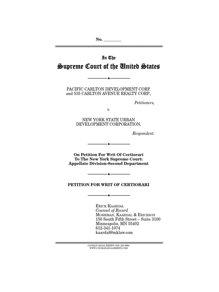 Petition For Writ of Certiorari, Pacific Carlton Dev. Corp. v. New York ...