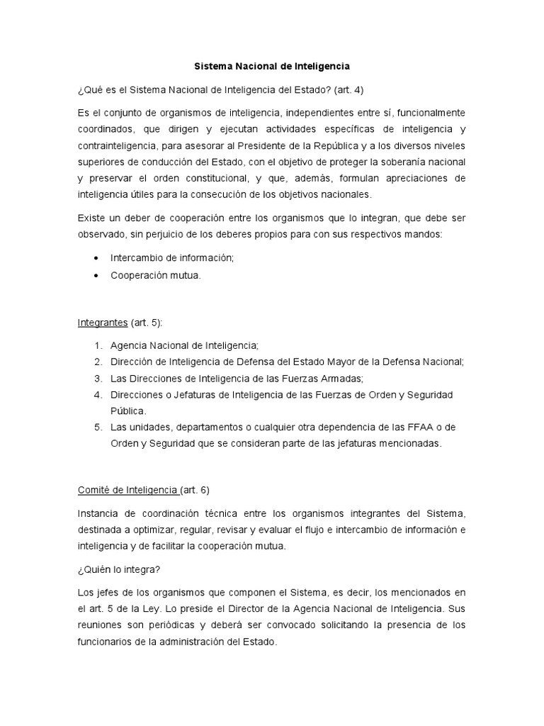 Sistema Nacional de Inteligencia PDF Gobierno