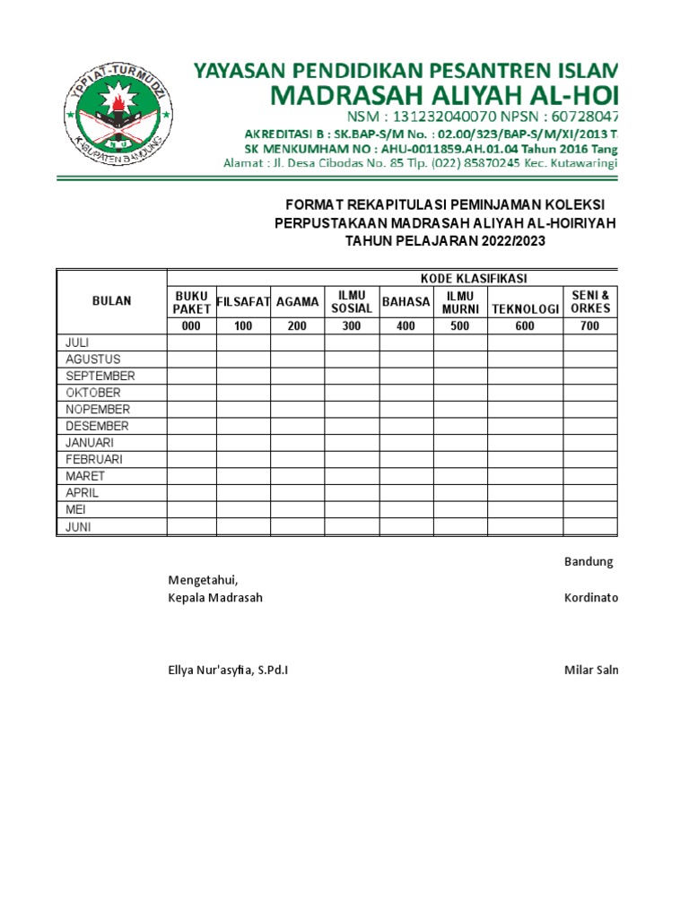 Rekapitulasi Peminjaman Buku Perpustakaan Format Excel | PDF