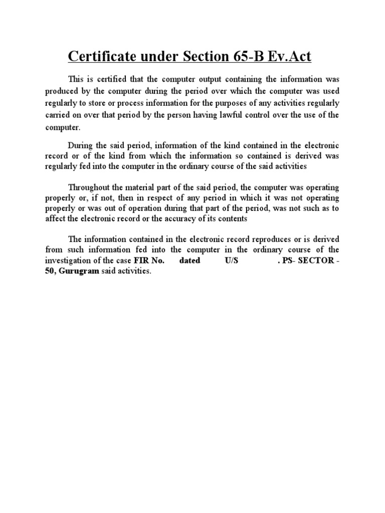 Certificate Under Section 65-B Ev.Act | PDF | Technology & Engineering