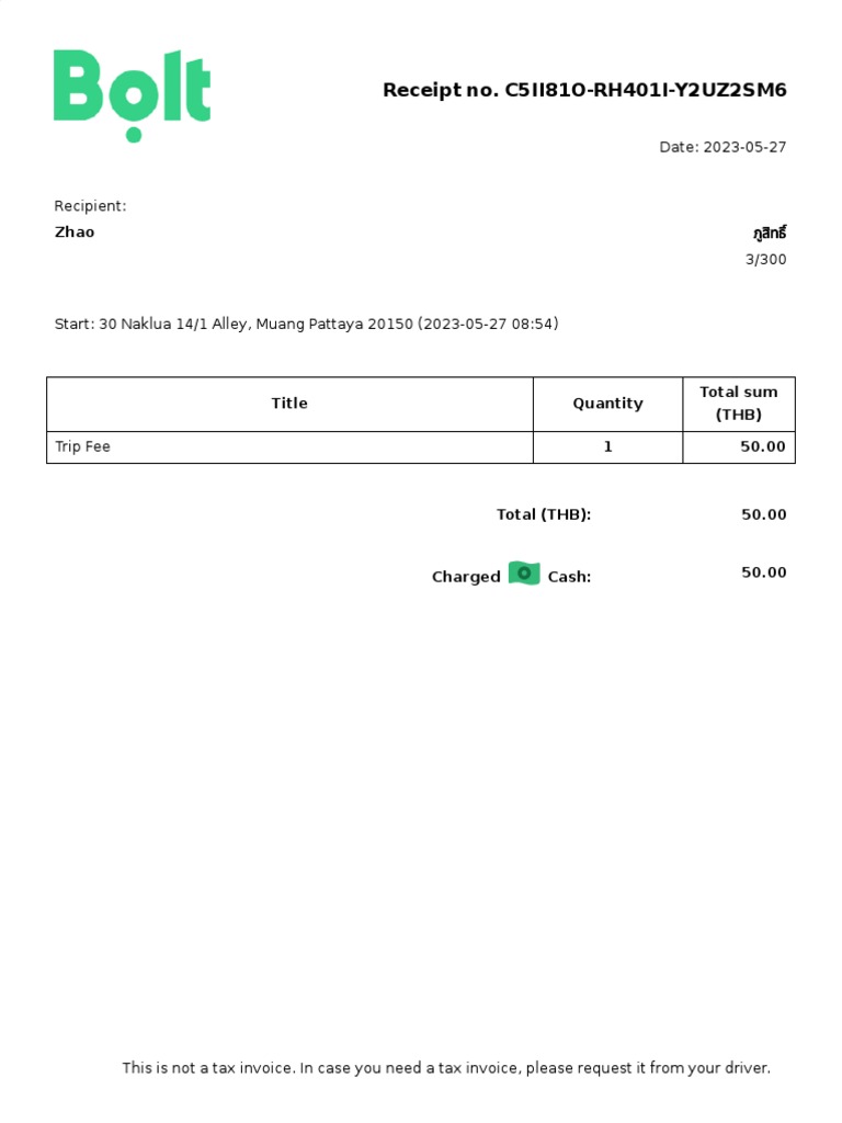 Ride Invoice From Bolt 0528 Pdf