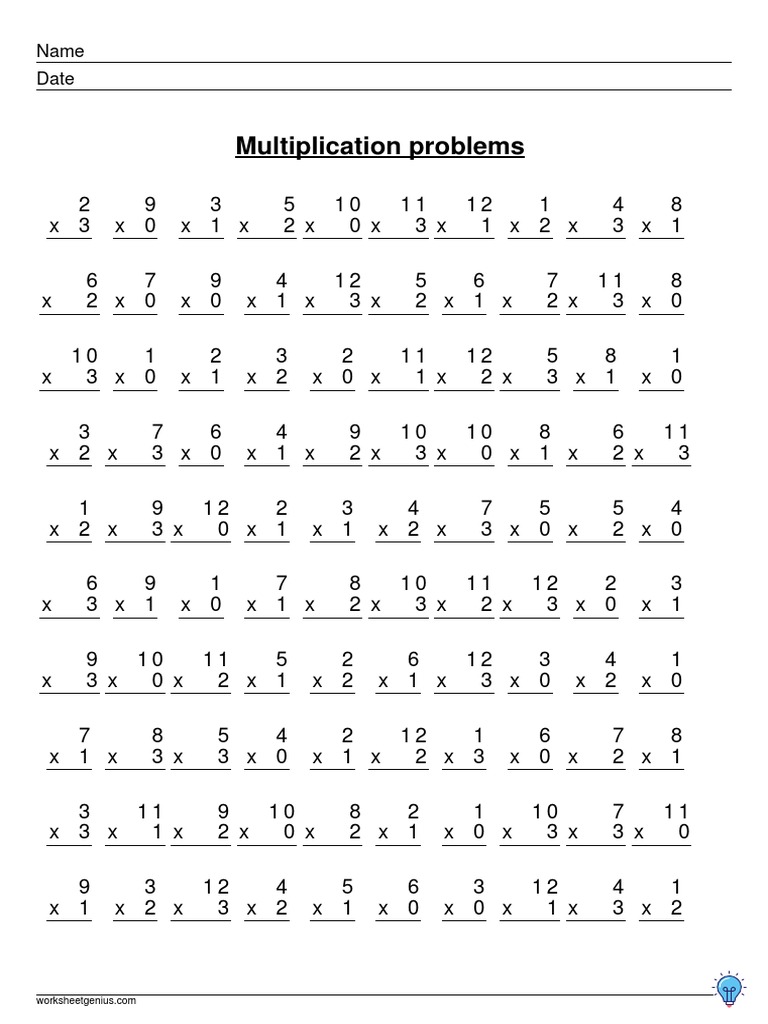 Multiplication problems name date pdf