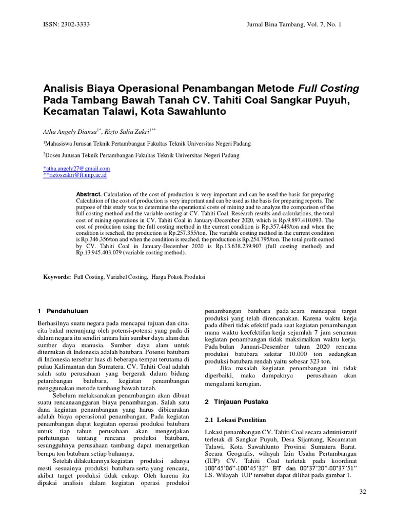 ARTIKEL - Analisis Biaya Operasional Penambangan Metode Full Costing