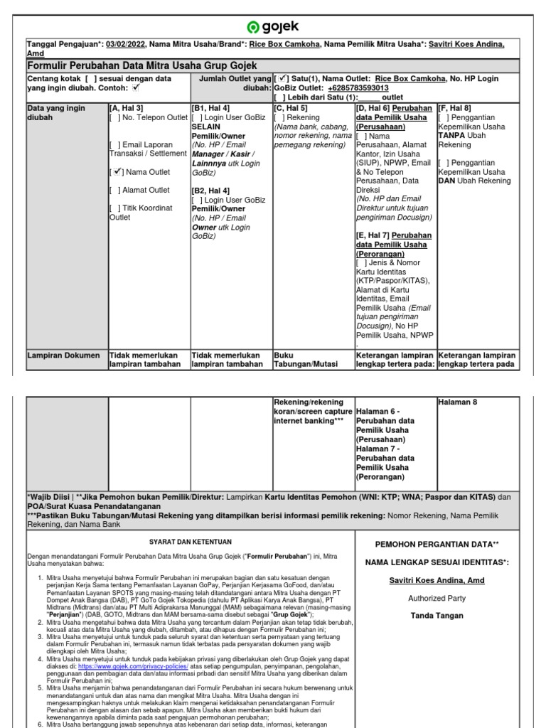 Form Change Outlet Name G960382975 | PDF