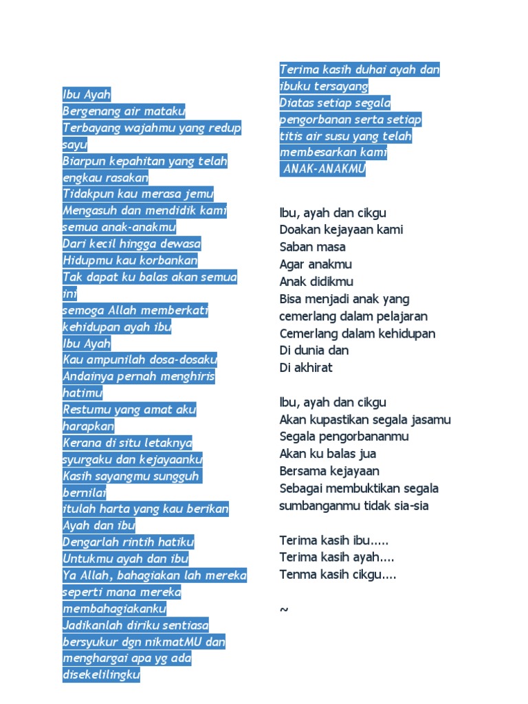 Sajak Ibu Dan Ayah Cikgu Pdf