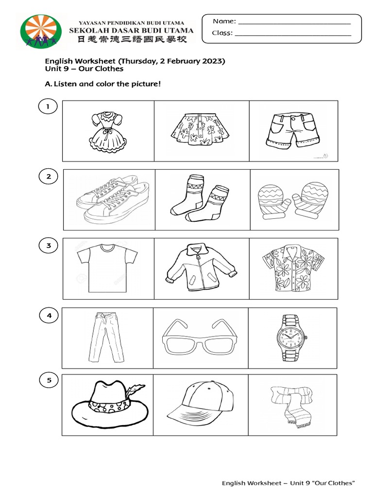 Our Clothes Worksheet for Kids | PDF