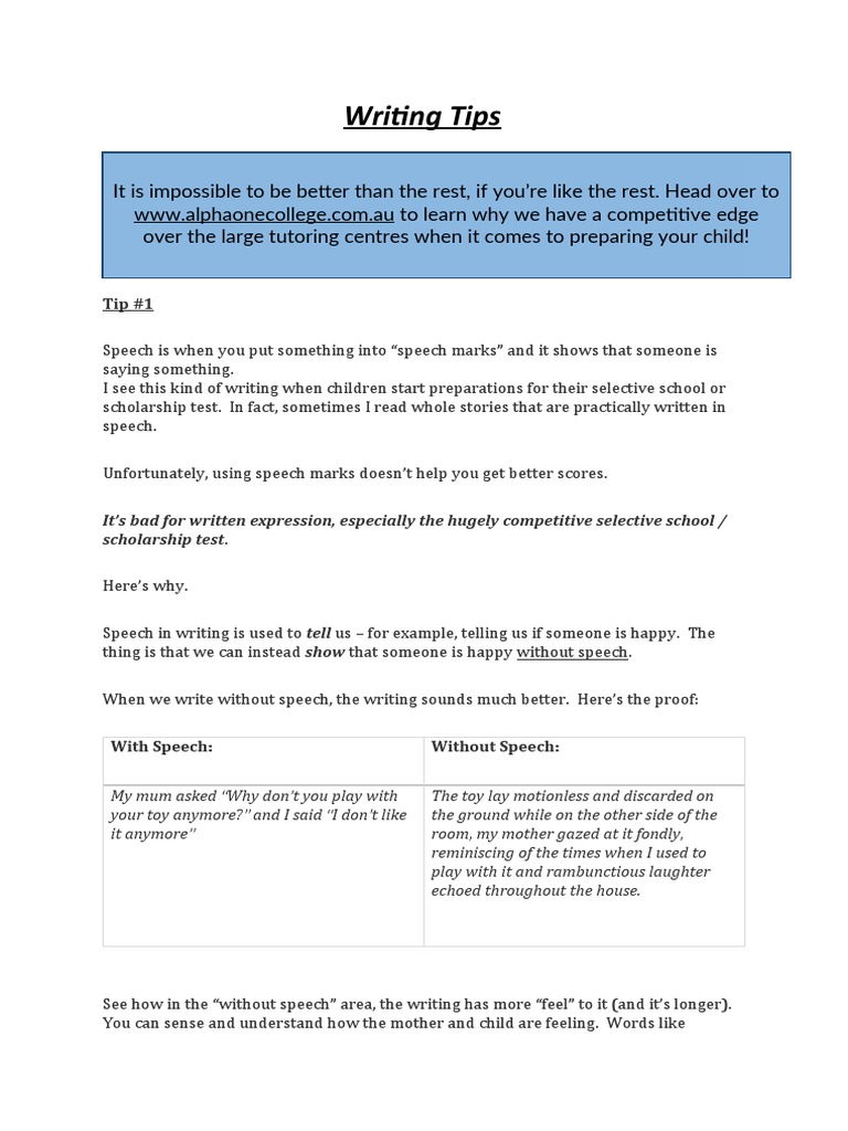 Selective Exam Writing Tips | PDF