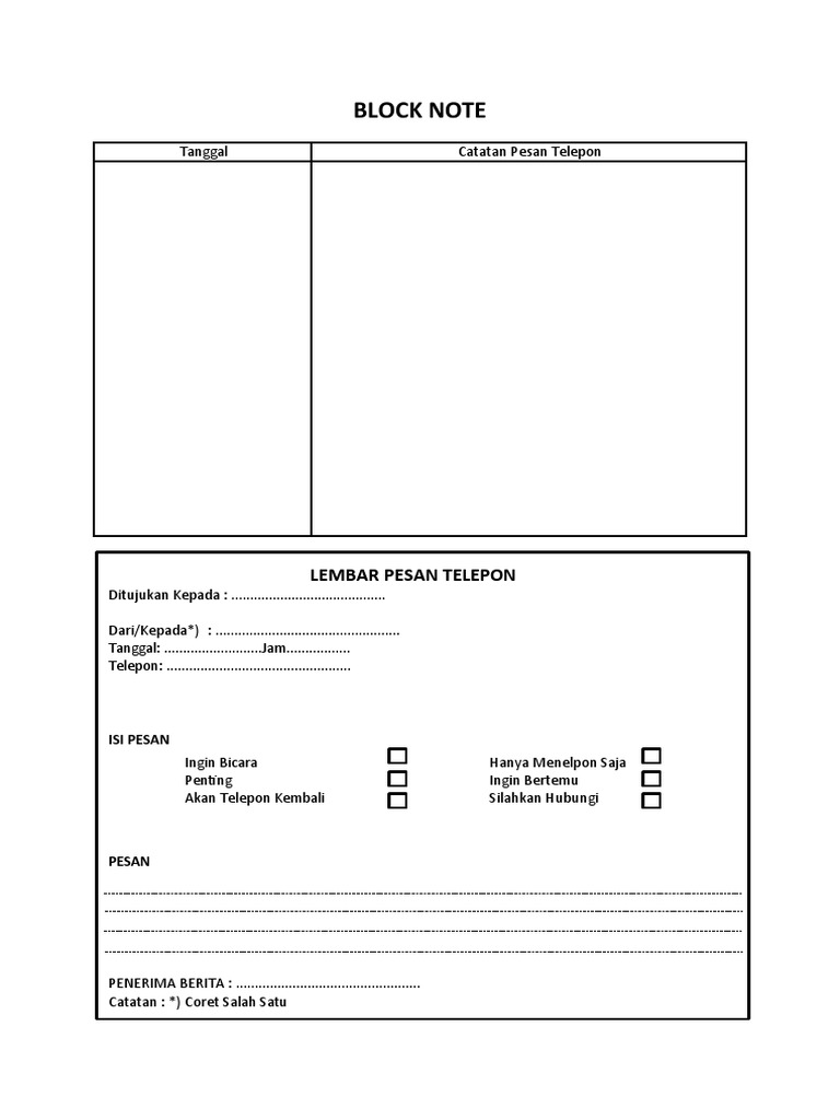 Contoh Pengisian Block Note Telepon | PDF | Komputer | Teknologi & Rekayasa