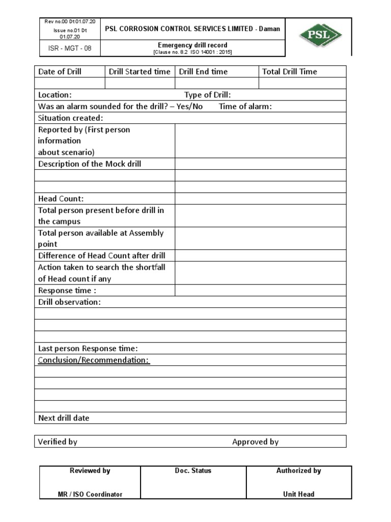 ISR-MGT-08 Emergency Drill Record | PDF