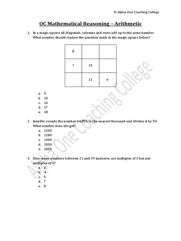 OC Mathematical-Reasoning Arithmetic | PDF