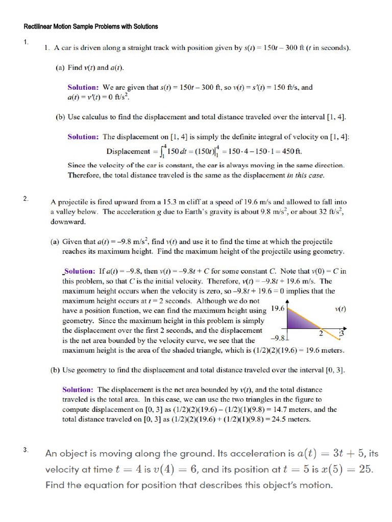 Rectilinear Motion Sample Problems with Solutions PDF