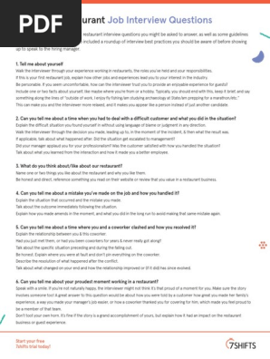7SH-Common Restaurant Job Interview Questions
