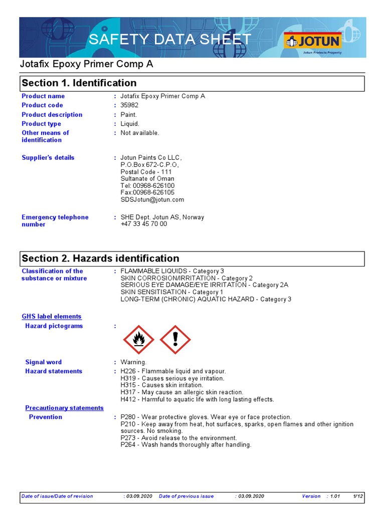 Sds SDS 35982 Jotafix Epoxy Primer Comp A Euk OM PDF Waste