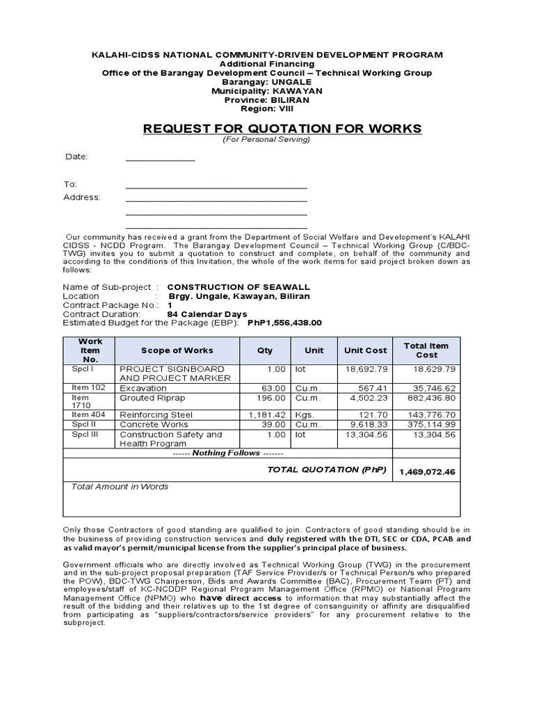 Section 1 Cbpm 2021 Form B 6 Inasuyan Request For Quotation For