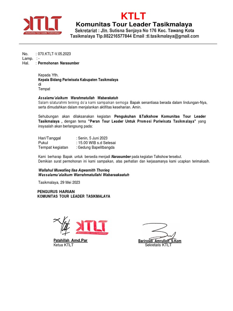 Surat Permohonan Narasumber | PDF