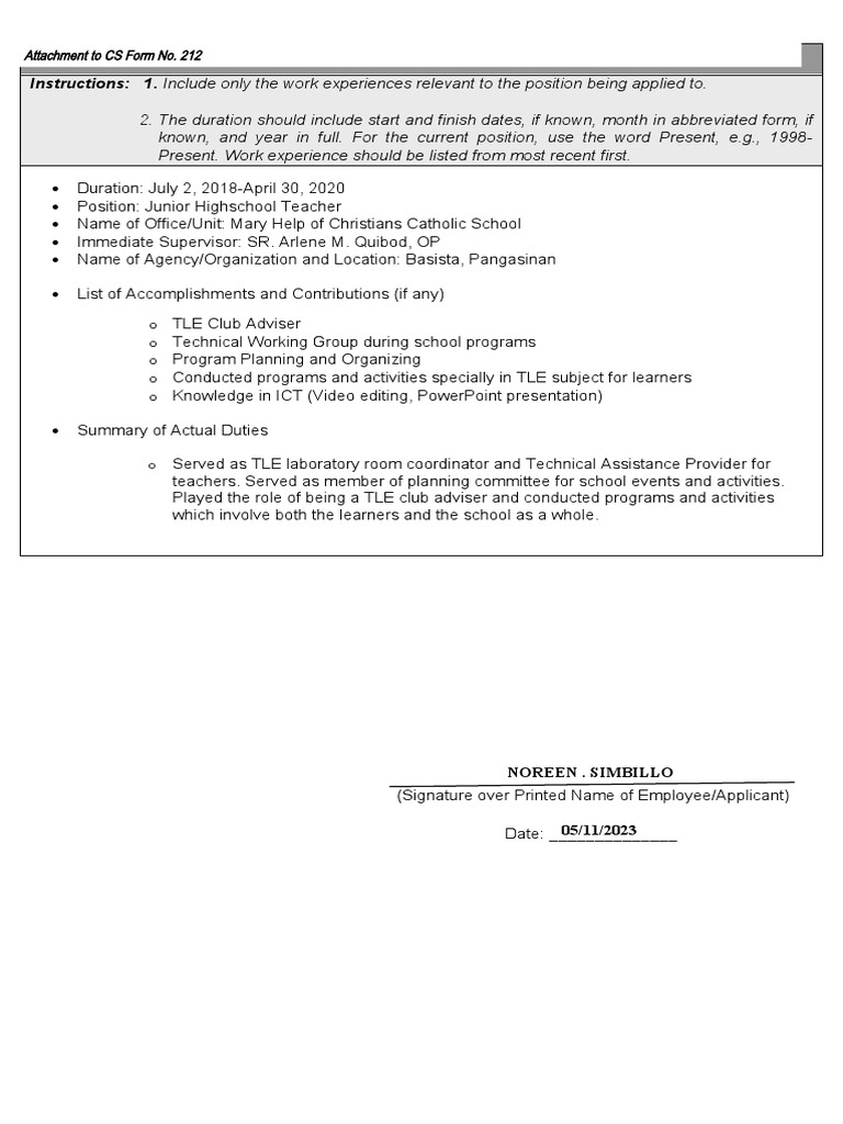 work-experience-sheet-pdf