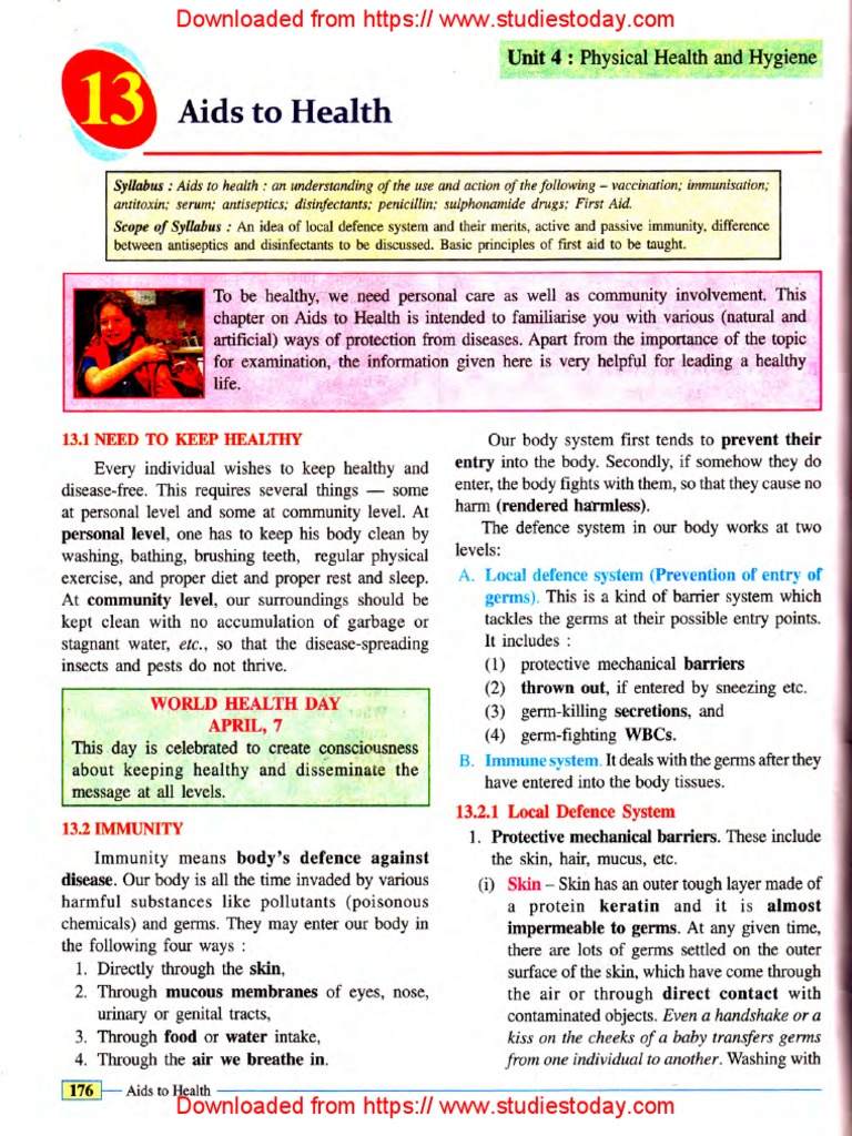 ICSE Class 10 Selina Biology Chapter 13 Aids To Health | PDF