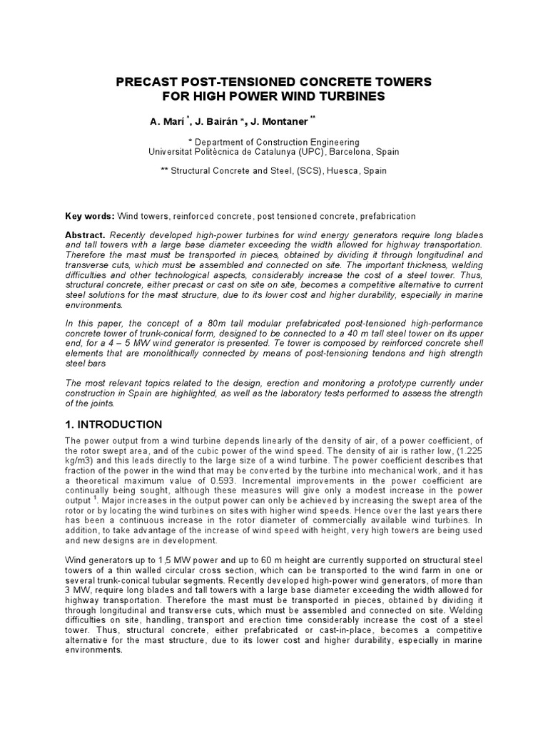 Precast Concrete Towers for Wind Energy | PDF | Prestressed Concrete ...